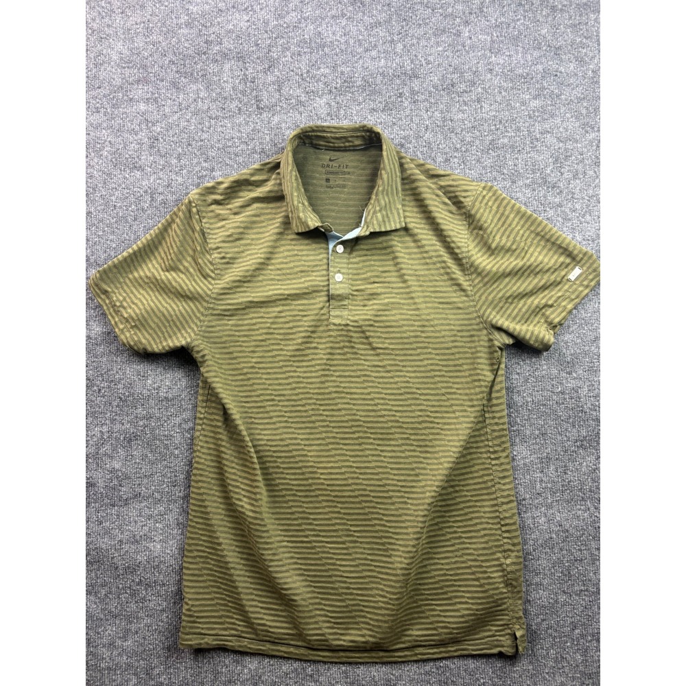 Nike Dri-FIT Polo Shirt Mens‎ S Green Textured Stripe Short Sleeve Standard Fit